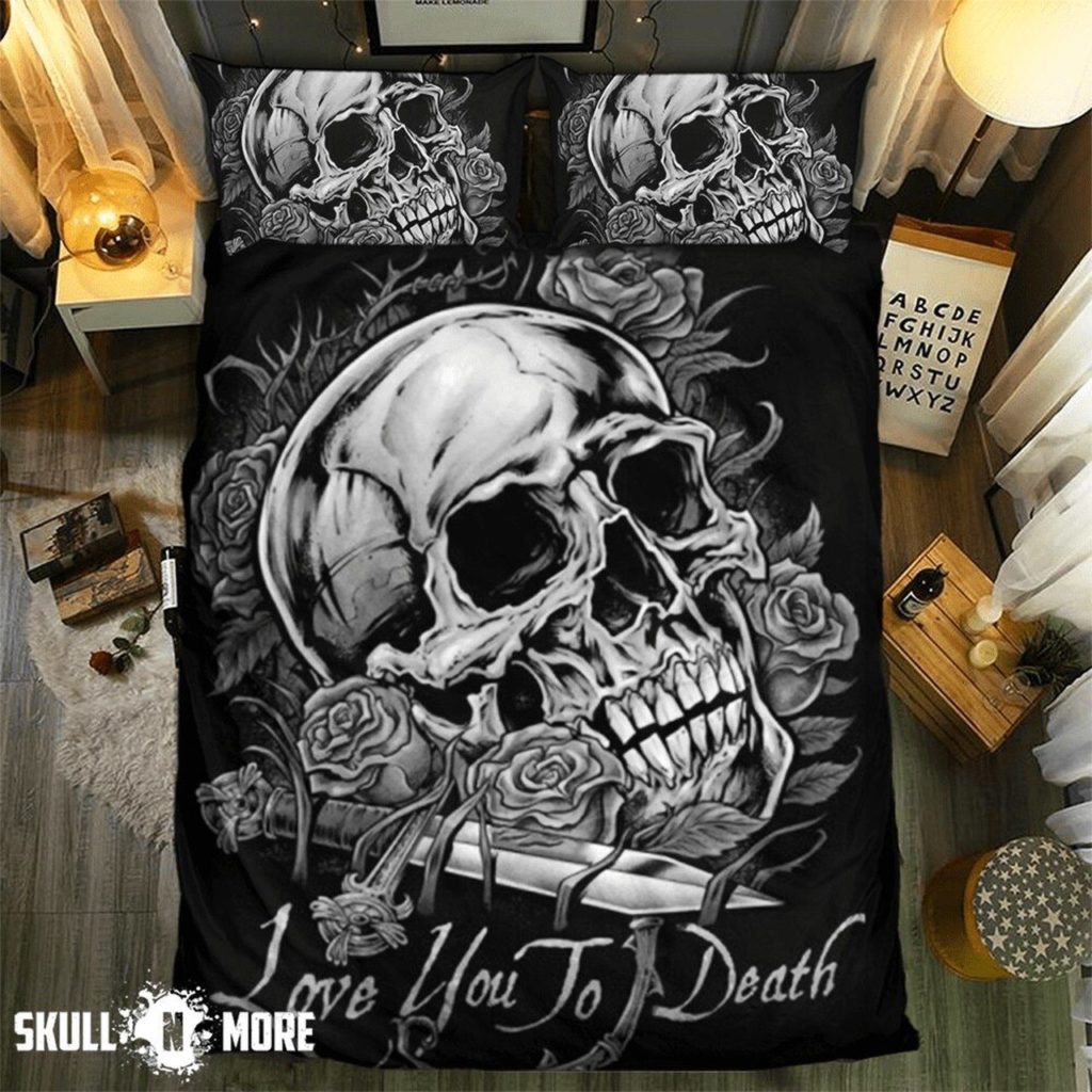 Skull Love You To Death Bedding Set Duvet Cover Pillow Cases Skull Love You To Death Bedding Set Duvet Cover Pillow Cases
