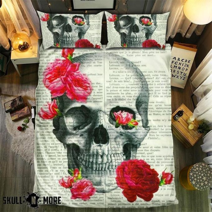Snm – Vintage Skull With Flowers Skull Collection Bedding Set Duvet Cover  Pillow Cases