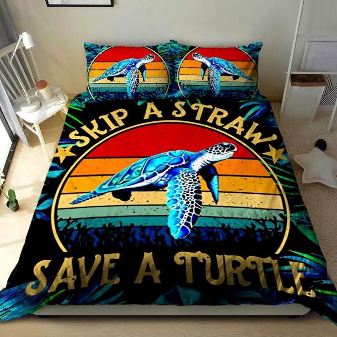 Skip A Straw Save A Turtle Cotton Bed Sheets Spread Comforter Duvet Cover Bedding Sets