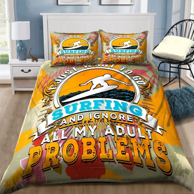 Surfing And Ignore All My Adult Problems Cotton Bed Sheets Spread Comforter Duvet Cover Bedding Sets