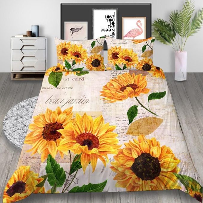 Sunflower Poetic Cotton Bed Sheets Spread Comforter Duvet Cover Bedding Sets