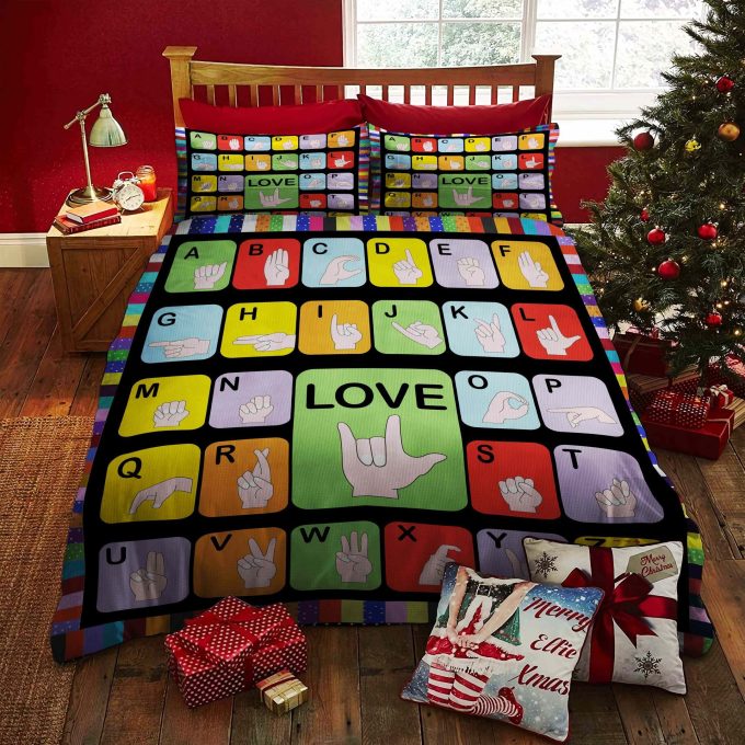 Sign Language Cotton Bed Sheets Spread Comforter Duvet Cover Bedding Sets