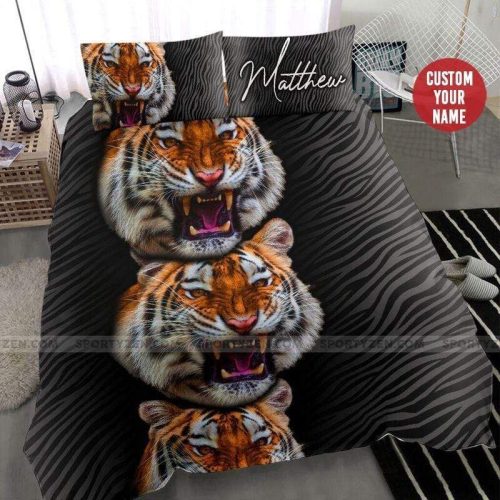 Tiger Zebra Pattern Custom Duvet Cover Bedding Set With Name