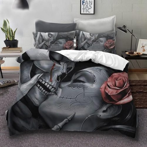 Skull Kiss Cotton Bed Sheets Spread Comforter Duvet Cover Bedding Sets