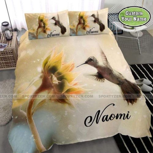 Sunflower And Hummingbird Personalized Custom Name Duvet Cover Bedding Set