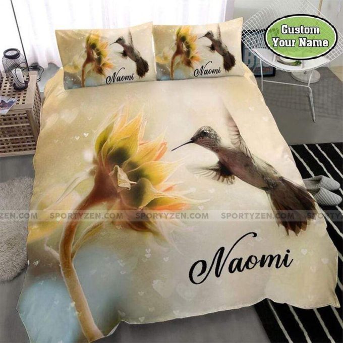Sunflower And Hummingbird Personalized Custom Name Duvet Cover Bedding Set