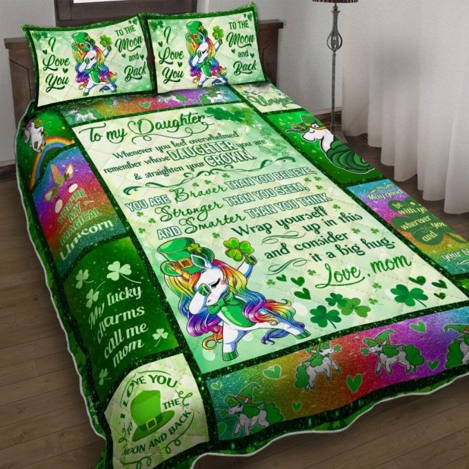 Personalized To My Daughter From Mom Unicorn Saint Patrick’s Day Whenever You Feel Overwhelmed Cotton Bed Sheets Spread Comforter Duvet Cover Bedding Sets