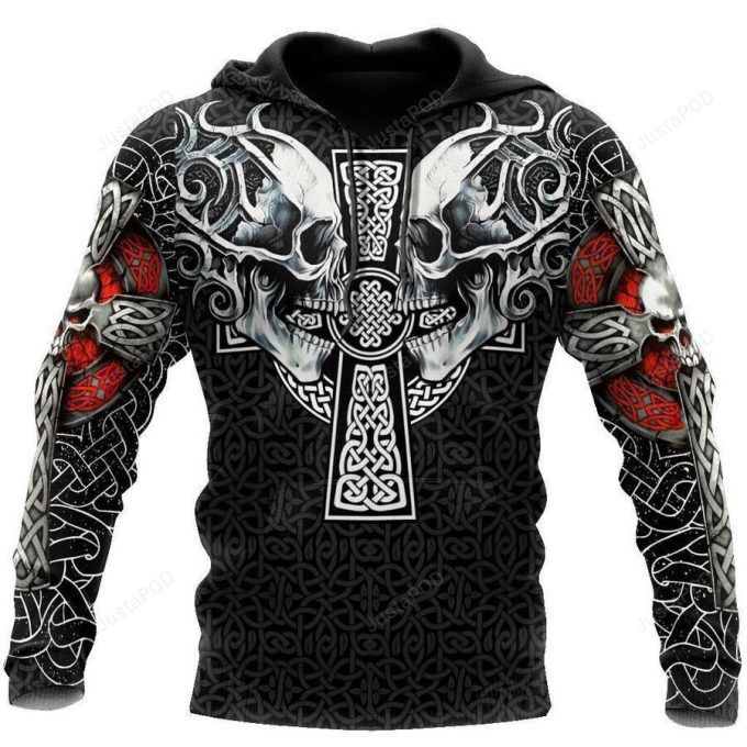 Celtic Skulls 3D All Over Printed Hoodie, Zip- Up Hoodie