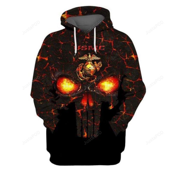 U.S Marine Corps Fire Skull 3D All Print Hoodie, Zip- Up Hoodie