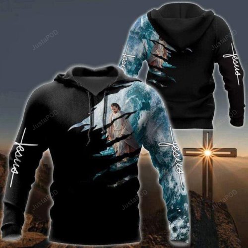 Jesus Blue Waves 3D All Print Hoodie, Zip- Up Hoodie