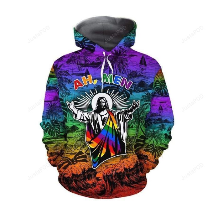 Ah Men Funny Jesus 3D All Over Printed Hoodie, Zip- Up Hoodie