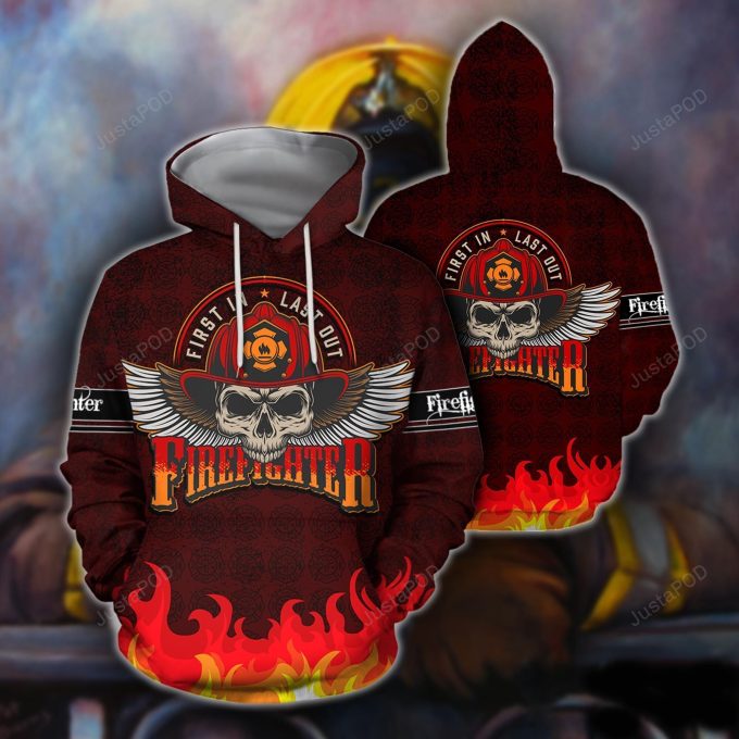 Skull Firefighter Red 3D All Over Print Hoodie, Zip-up Hoodie