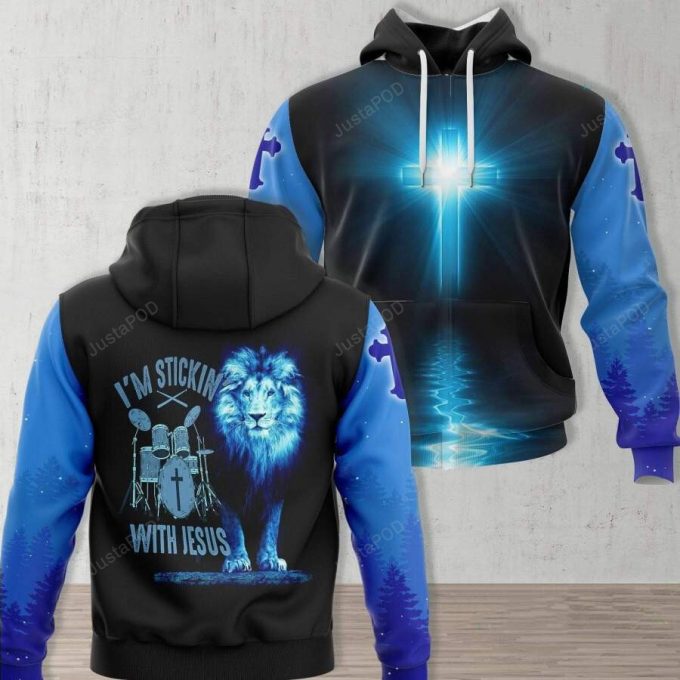 Lion Jesus Drum I’m Stickin With Jesus 3D All Print Hoodie, Zip- Up Hoodie