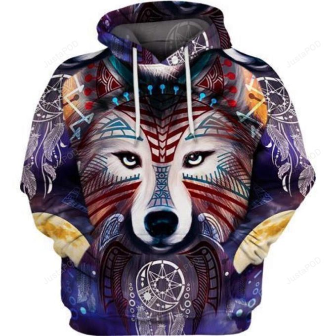 Native Wolf Color 3D All Print Hoodie, Zip- Up Hoodie