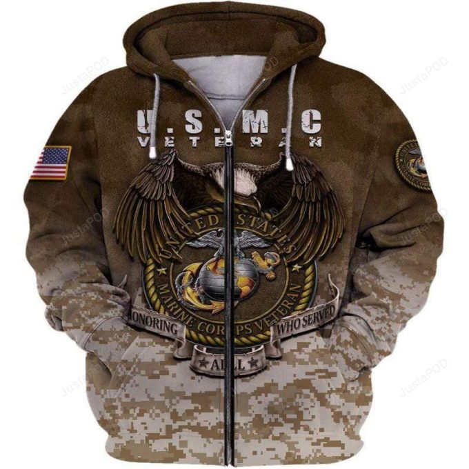 U.S Marine Corps Honoring All Who Served 3D All Print Hoodie, Zip- Up Hoodie