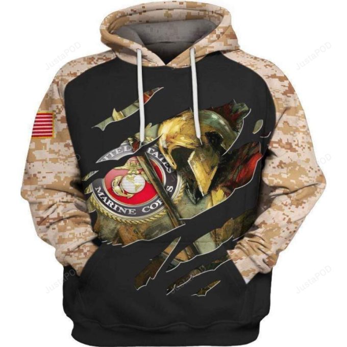 Us Marine Warrior 3D All Print Hoodie, Zip- Up Hoodie
