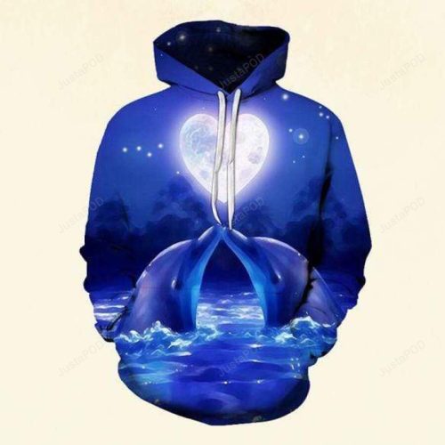 Couple Dolphin Love Under The Moon Light 3D All Print Hoodie, Zip- Up Hoodie