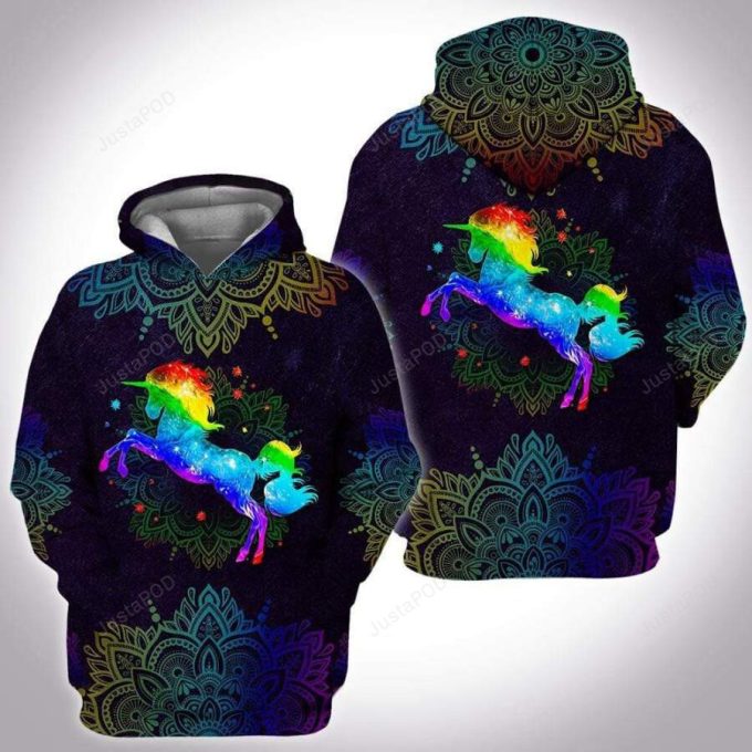 Colorful Unicorn Mandala Rainbow 3D All Print Hoodie, Zip- Up Hoodie