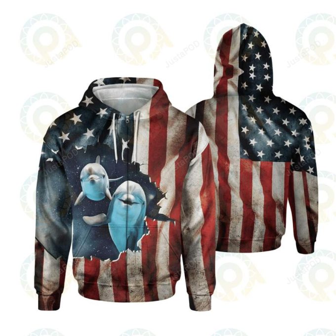 Dolphin U.S Flag 3D All Print Hoodie, Zip- Up Hoodie