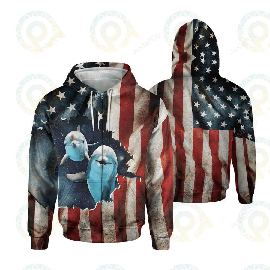 Dolphin U.S Flag 3D All Print Hoodie, Zip- Up Hoodie Dolphin U.S Flag 3D All Print Hoodie, Zip- Up Hoodie