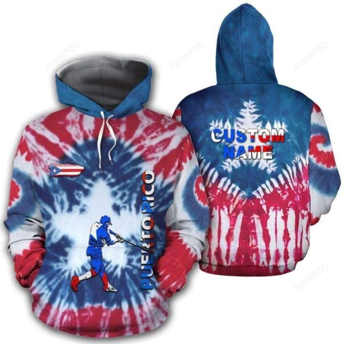 Puerto Rico Tie Dye Baseball 3D All Print Hoodie, Zip- Up Hoodie