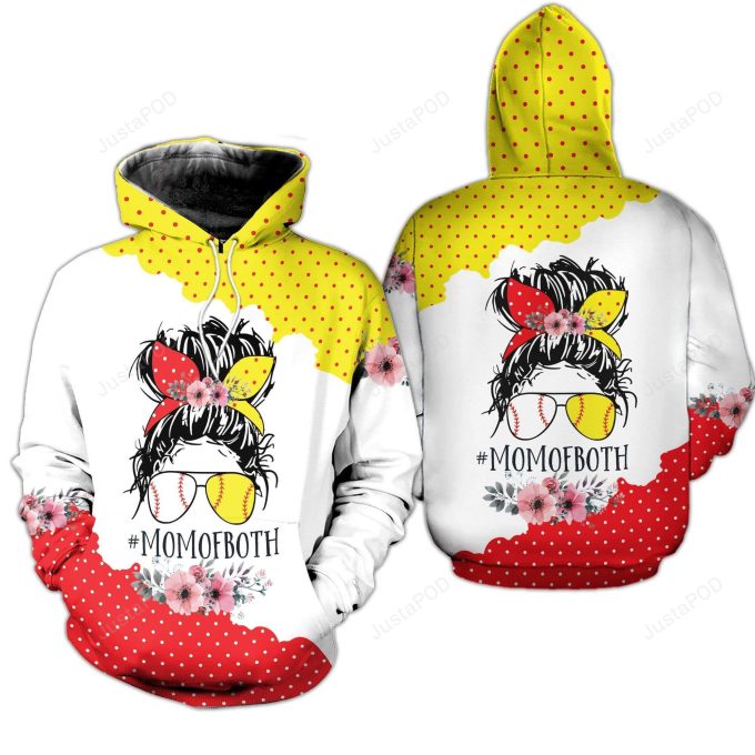 Momofboth Baseball, Softball Mom 3D All Print Hoodie, Zip- Up Hoodie