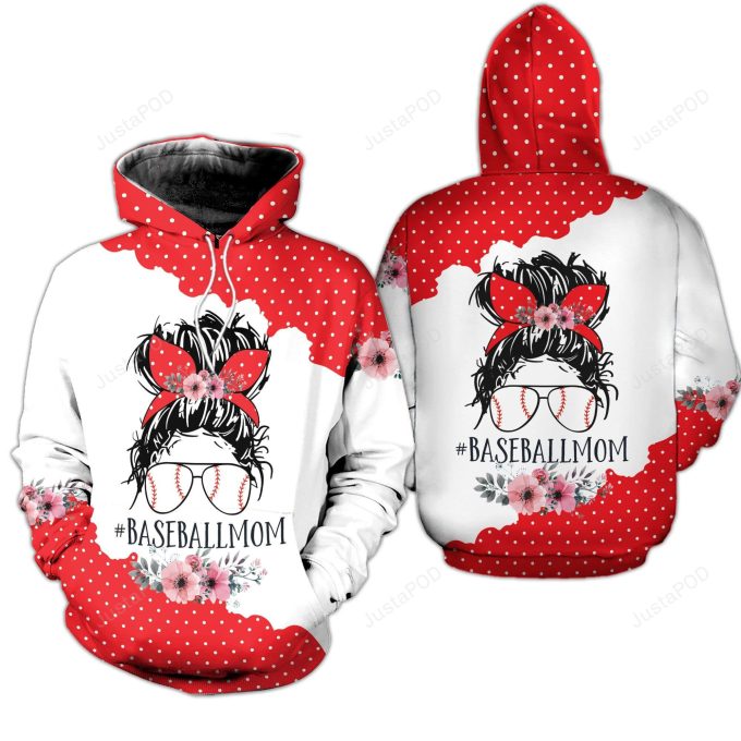 Baseball Mom Messy Bun 3D All Print Hoodie, Zip- Up Hoodie