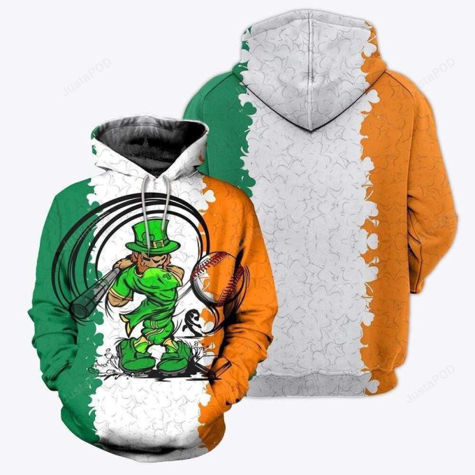 Irish Happy St. Patrick’s Day Baseball Batting 3D All Print Hoodie, Zip- Up Hoodie