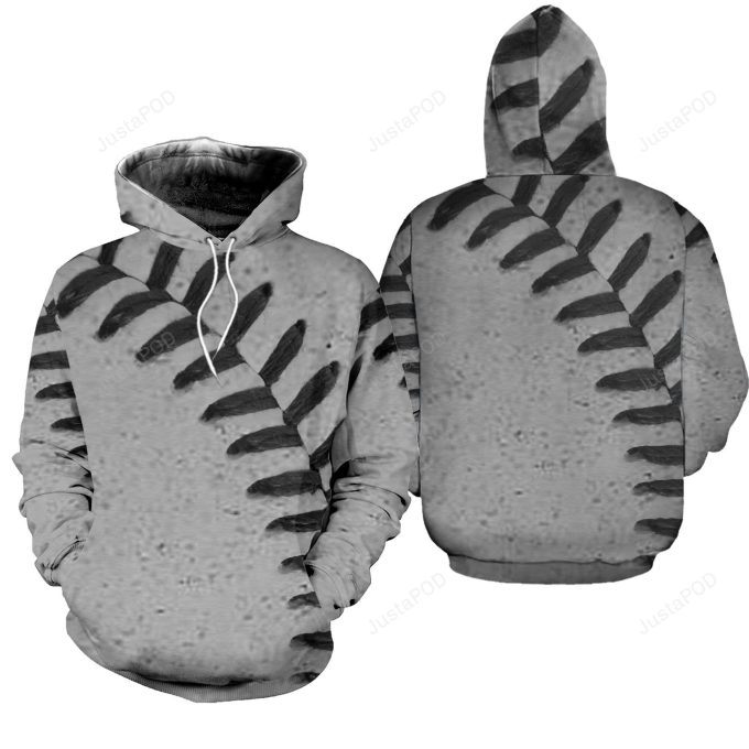 Baseball Stiching Grey 3D All Print Hoodie, Zip- Up Hoodie