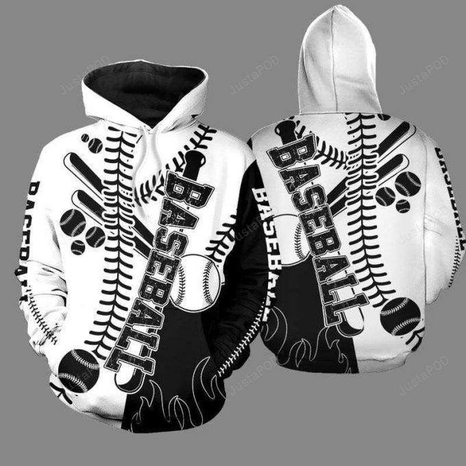 B&W Baseball 3D All Print Hoodie, Zip- Up Hoodie