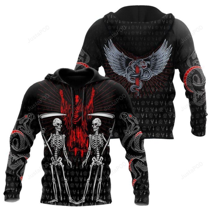 Skull Satanic Red 3D All Over Printed Hoodie, Zip- Up Hoodie