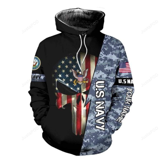 Personalized Us Navy Army American Flag Skull 3d All Print Hoodie, Zip- Up Hoodie