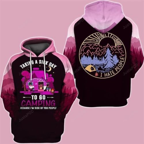 Casual Pink Camping 3D All Over Printed Hoodie, Zip- Up Hoodie