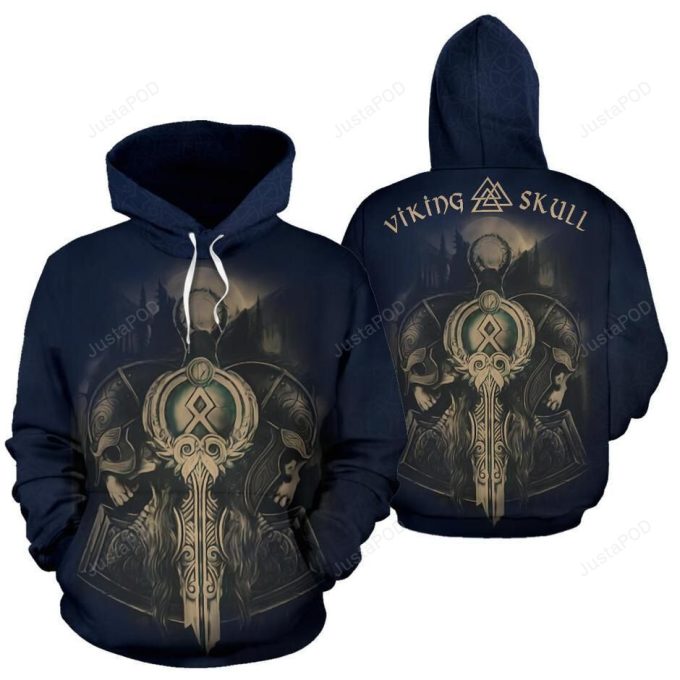 Valhalla Skull 3D All Over Printed Hoodie, Zip- Up Hoodie
