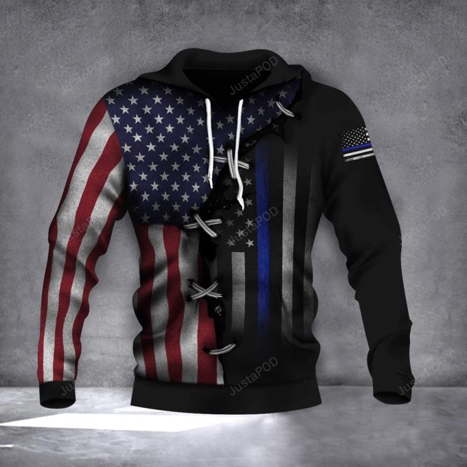 Thin Blue Line American Flag 3D All Print Hoodie, Zip- Up Hoodie