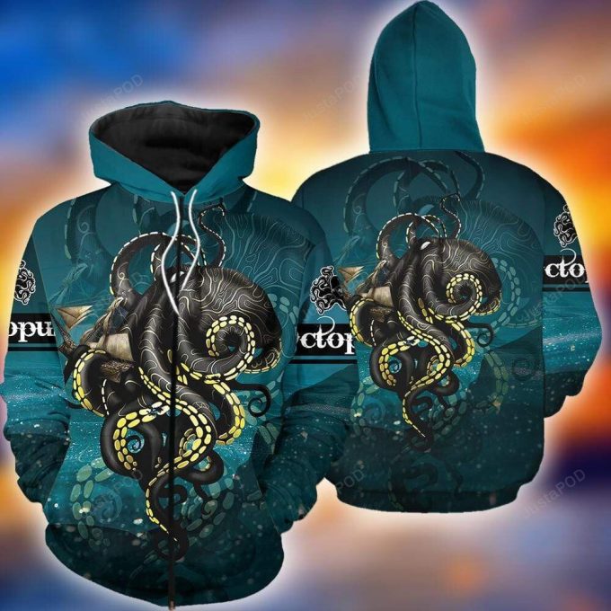 Amazing Black Octopus Kraken King 3D All Print Hoodie, Zip- Up Hoodie
