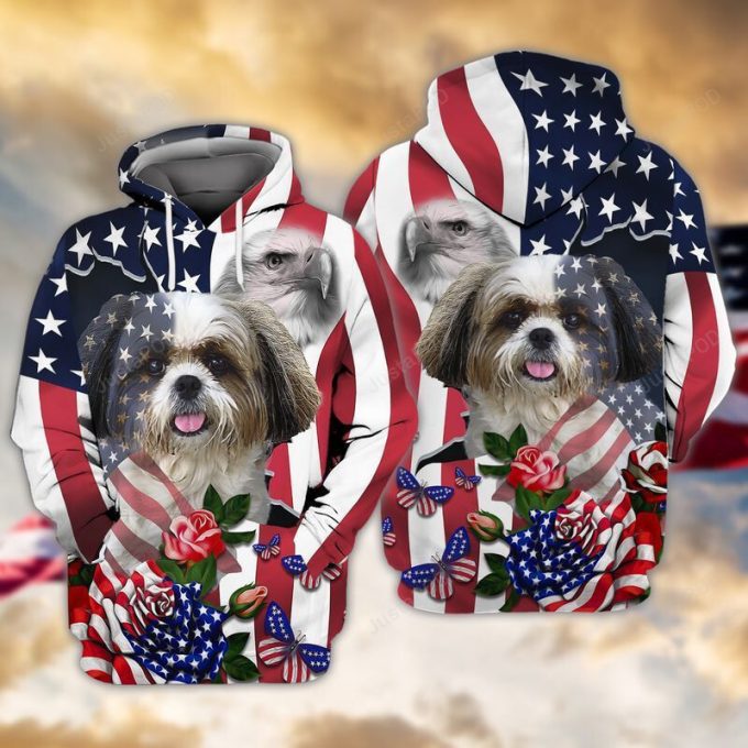 Shih Tzu Independence Day 3D All Over Print Hoodie, Zip-up Hoodie