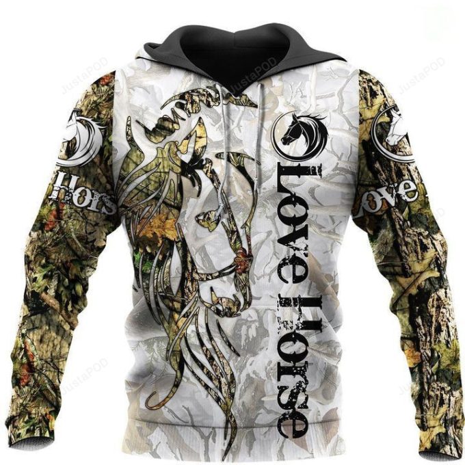 Love Horse Camouflage 3D All Over Print Hoodie, Zip-up Hoodie