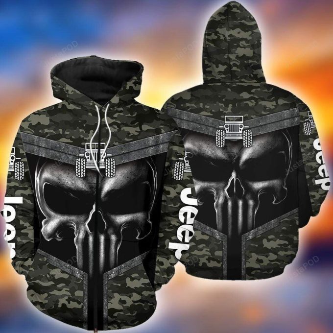 Jeep Punisher Skull Camo 3D All Print Hoodie, Zip- Up Hoodie