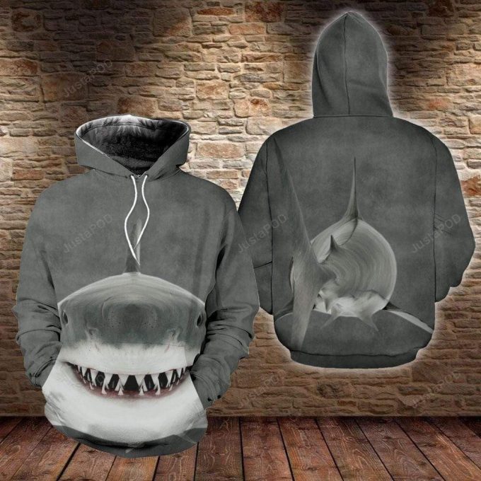 Amazing Shark Grey 3D All Print Hoodie, Zip- Up Hoodie