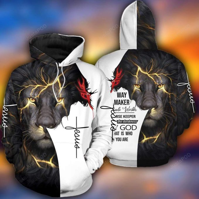 Christian Jesus Way Maker Miracle Worker Lion 3D All Print Hoodie, Zip- Up Hoodie