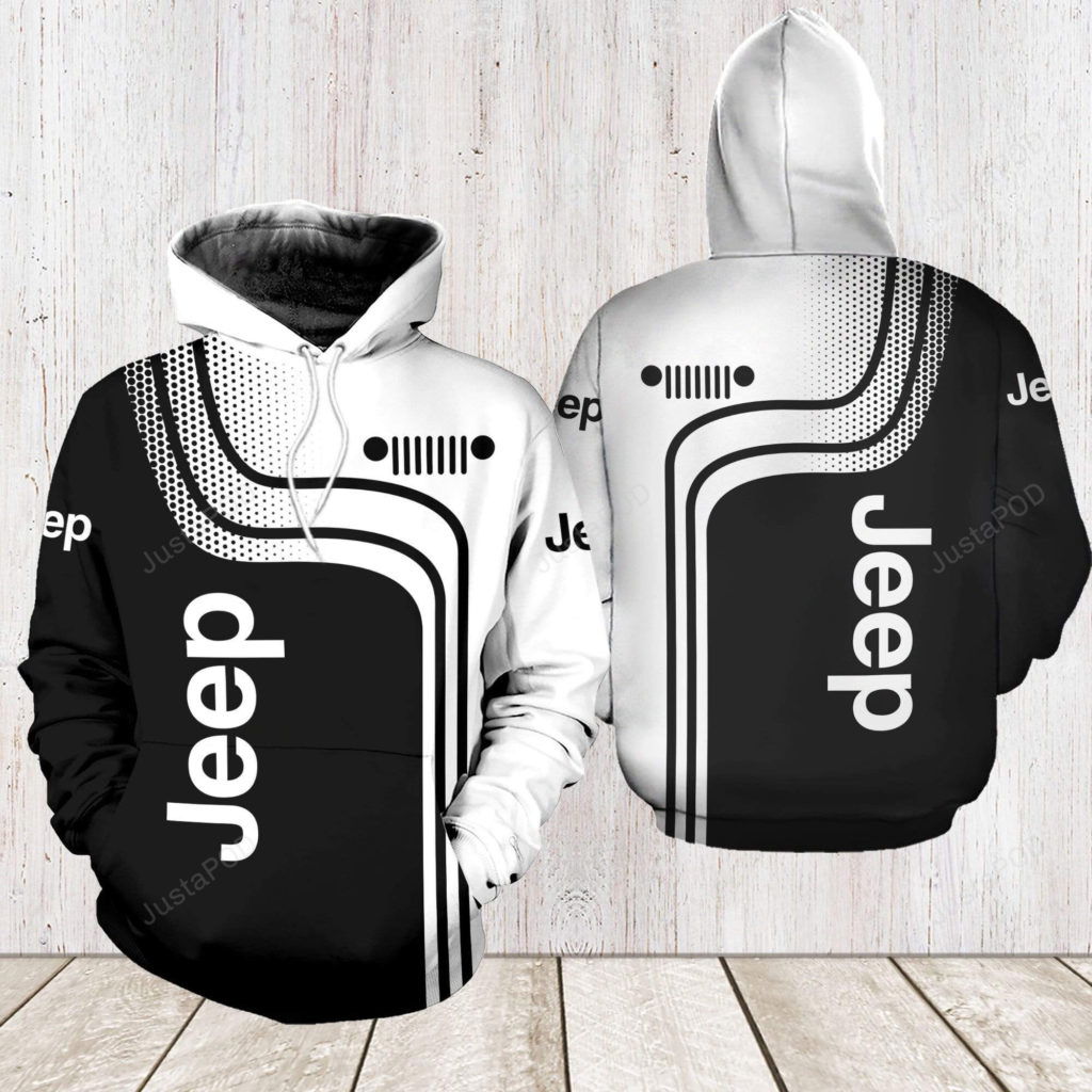 Black & White Simple Jeep 3D All Print Hoodie, Zip- Up Hoodie