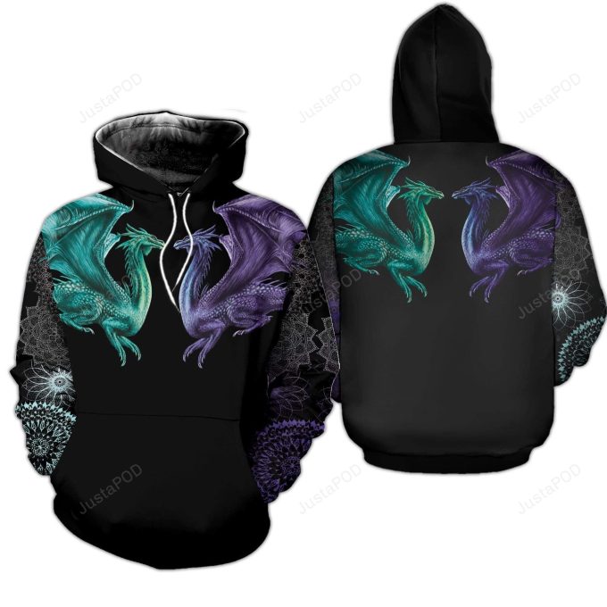 Tattoo Blue And Purple Dragon 3D All Print Hoodie, Zip- Up Hoodie