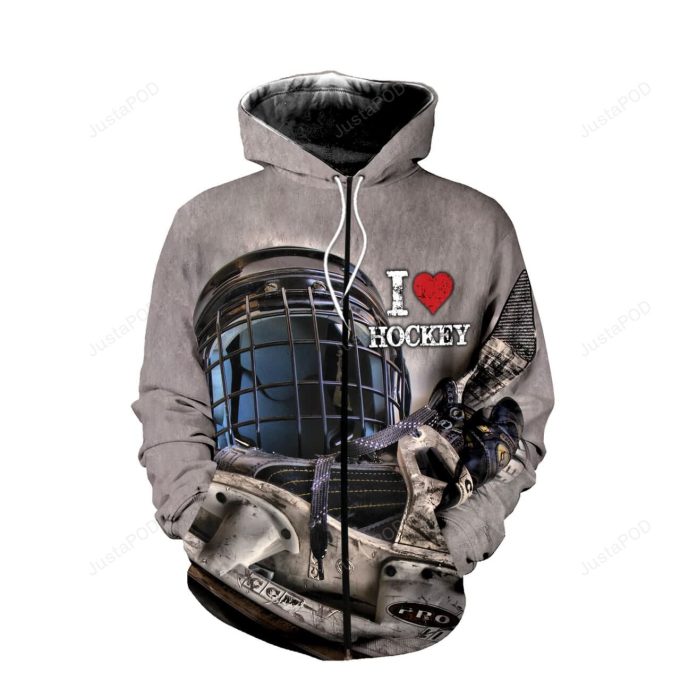 I Love Hockey Vintage 3D All Print Hoodie, Zip- Up Hoodie