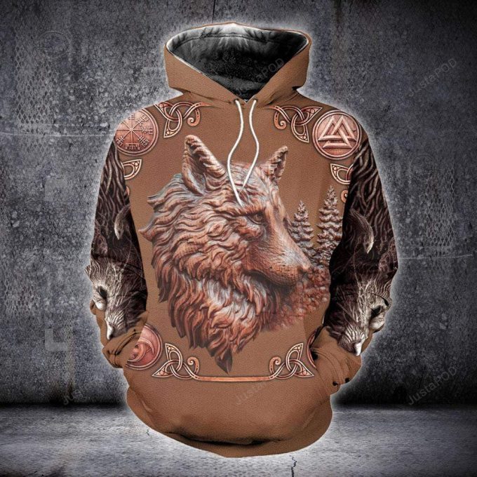 Amazing Wolf Sculpture Wooden Brown 3D All Print Hoodie, Zip- Up Hoodie