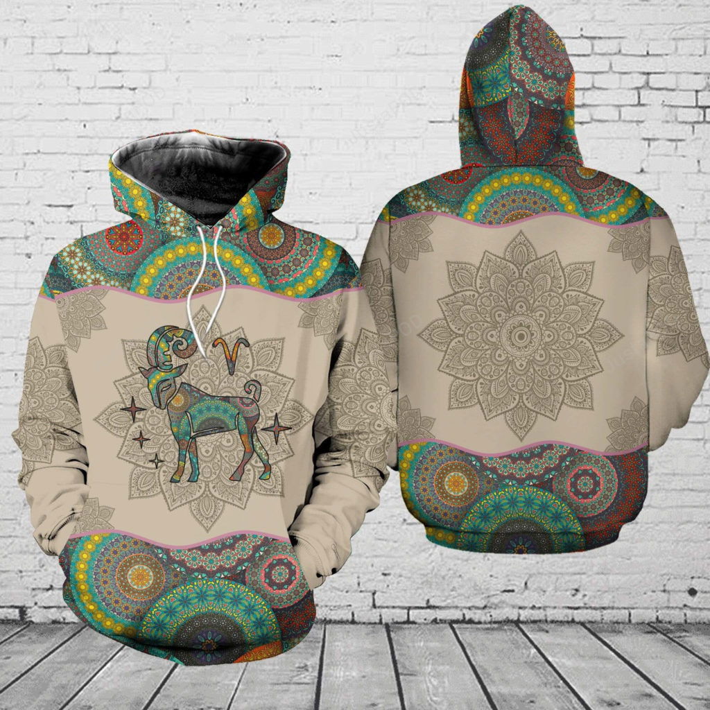 Aries Mandala Pattern 3D All Print Hoodie, Zip- Up Hoodie