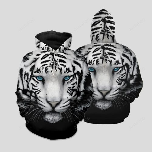 Cool Black White Tiger 3D All Print Hoodie, Zip- Up Hoodie