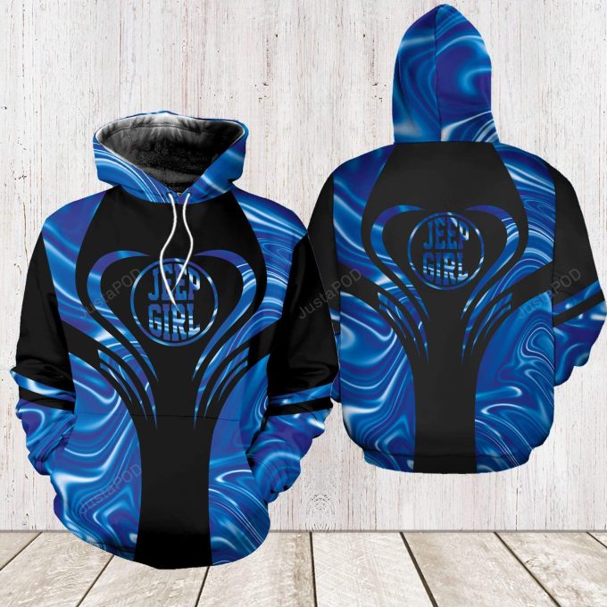 Jeep Girl Blue Holographic 3D All Print Hoodie, Zip- Up Hoodie