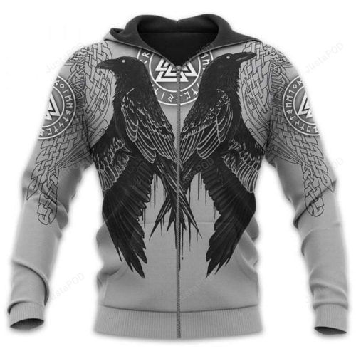 Tattoo Viking Rune Crow Raven Of Odin 3D All Print Hoodie, Zip- Up Hoodie