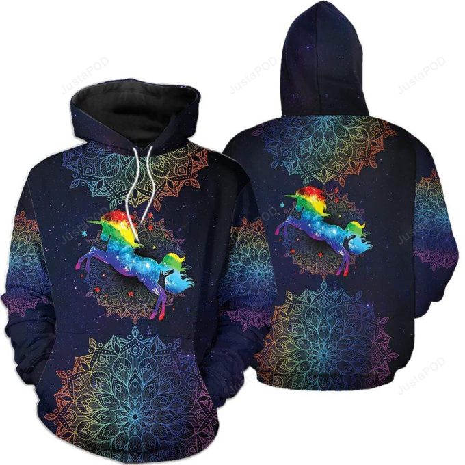 Colorful Unicorn Mandala 3D All Print Hoodie, Zip- Up Hoodie